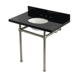 Templeton 36-Inch Black Granite Console Sink with Brass Legs (8-Inch, 3-Hole)