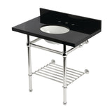 Templeton 36-Inch Black Granite Console Sink with Brass Legs and Shelf (8-Inch, 3-Hole)