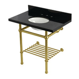 Templeton 36-Inch Black Granite Console Sink with Brass Legs and Shelf (8-Inch, 3-Hole)