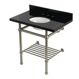 Templeton 36-Inch Black Granite Console Sink with Brass Legs and Shelf (8-Inch, 3-Hole)
