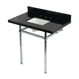 Templeton 36-Inch Black Granite Console Sink with Brass Legs (8-Inch, 3-Hole)