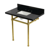 Templeton 36-Inch Black Granite Console Sink with Brass Legs (8-Inch, 3-Hole)