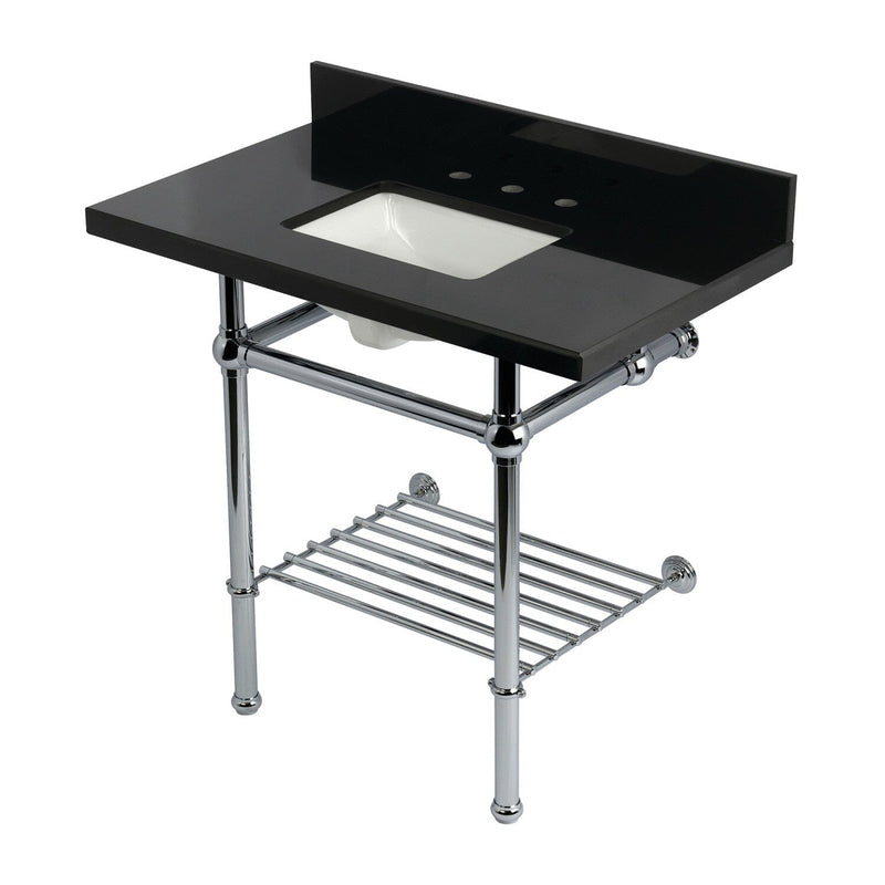 Templeton 36-Inch Black Granite Console Sink with Brass Legs and Shelf (8-Inch, 3-Hole)