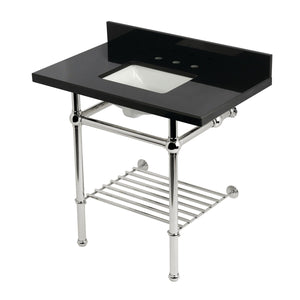 Templeton 36-Inch Black Granite Console Sink with Brass Legs and Shelf (8-Inch, 3-Hole)