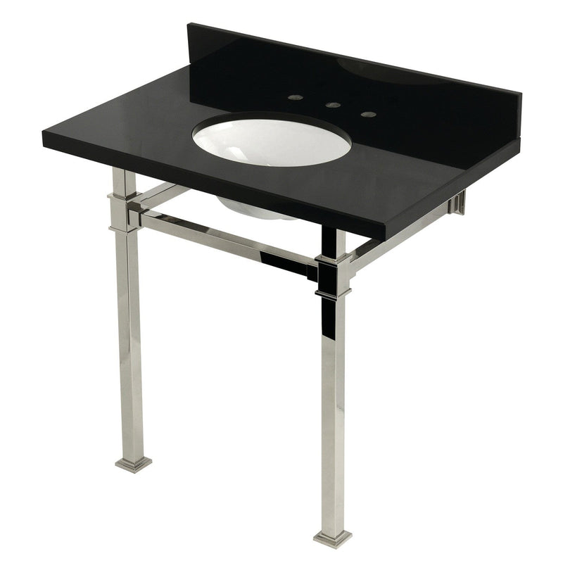 Monarch 36-Inch Black Granite Console Sink with Stainless Steel Legs (8-Inch, 3-Hole)