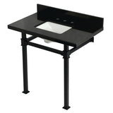 Monarch 36-Inch Black Granite Console Sink with Stainless Steel Legs (8-Inch, 3-Hole)