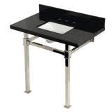Monarch 36-Inch Black Granite Console Sink with Stainless Steel Legs (8-Inch, 3-Hole)
