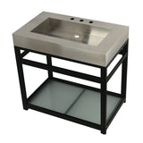 Kingston Commercial 37-Inch Stainless Steel Console Sink with Steel Base and Glass Shelf (8-Inch, 3-Hole)
