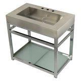 Kingston Commercial 37-Inch Stainless Steel Console Sink with Steel Base and Glass Shelf (8-Inch, 3-Hole)