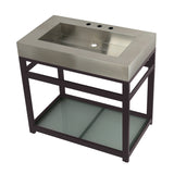 Kingston Commercial 37-Inch Stainless Steel Console Sink with Steel Base and Glass Shelf (8-Inch, 3-Hole)