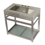 Kingston Commercial 37-Inch Stainless Steel Console Sink with Steel Base and Glass Shelf (8-Inch, 3-Hole)