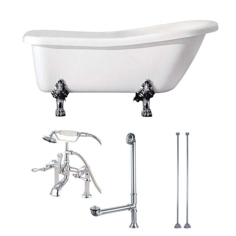 Aqua Eden 67-Inch Acrylic Oval Single Slipper Clawfoot Tub with Faucet, Drain and Supply Lines Combo