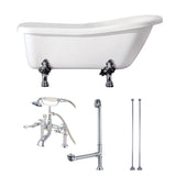 Aqua Eden 67-Inch Acrylic Oval Single Slipper Clawfoot Tub with Faucet, Drain and Supply Lines Combo