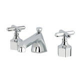 Two-Handle 3-Hole Deck Mount Widespread Bathroom Faucet with Brass Pop-Up