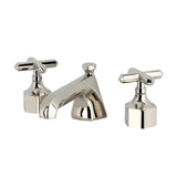 Two-Handle 3-Hole Deck Mount Widespread Bathroom Faucet with Brass Pop-Up