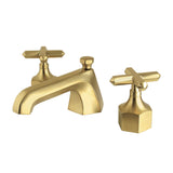 Two-Handle 3-Hole Deck Mount Widespread Bathroom Faucet with Brass Pop-Up