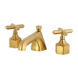 Two-Handle 3-Hole Deck Mount Widespread Bathroom Faucet with Brass Pop-Up