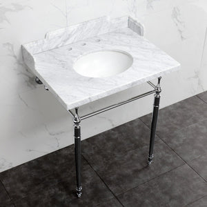 Habsburg 30-Inch Carrara Marble Console Sink with Brass Legs (8-Inch, 3-Hole)