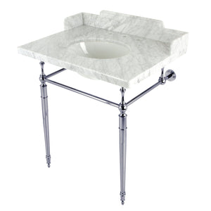 Habsburg 30-Inch Carrara Marble Console Sink with Brass Legs (8-Inch, 3-Hole)