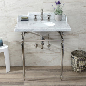 Habsburg 30-Inch Carrara Marble Console Sink with Brass Legs (8-Inch, 3-Hole)