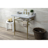 Habsburg 30-Inch Carrara Marble Console Sink with Brass Legs (8-Inch, 3-Hole)