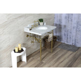 Habsburg 30-Inch Carrara Marble Console Sink with Brass Legs (8-Inch, 3-Hole)
