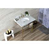 Habsburg 30-Inch Carrara Marble Console Sink with Brass Legs (8-Inch, 3-Hole)