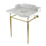 Habsburg 30-Inch Carrara Marble Console Sink with Brass Legs (8-Inch, 3-Hole)