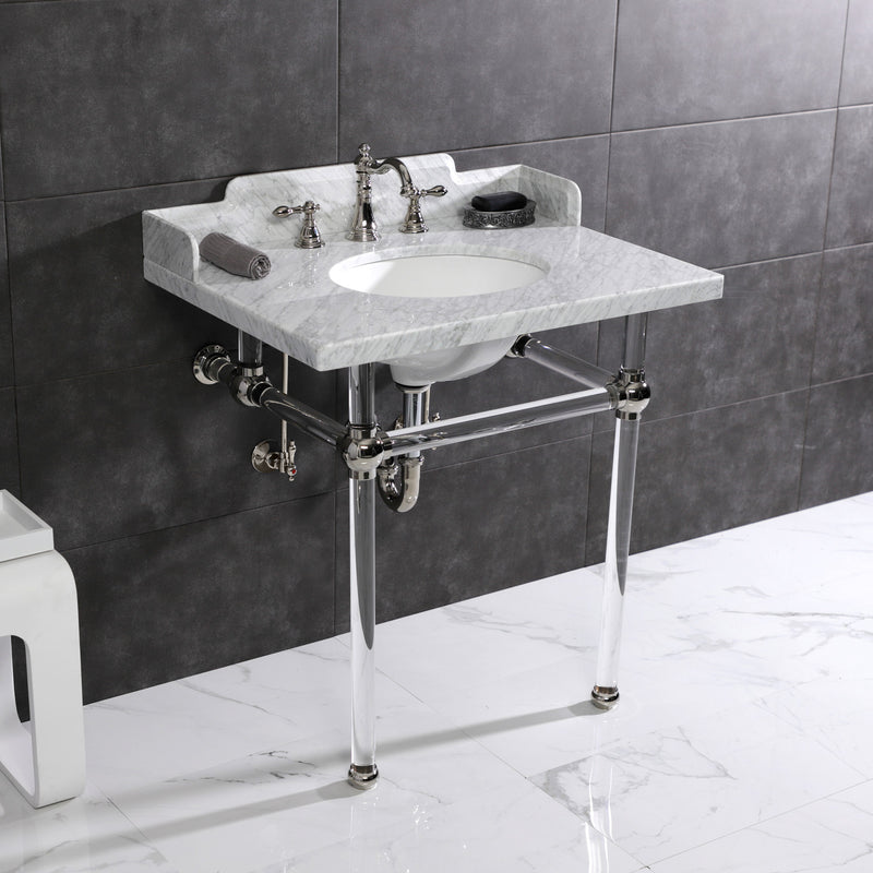 Pemberton 30-Inch Carrara Marble Console Sink with Acrylic Legs (8-Inch, 3-Hole)