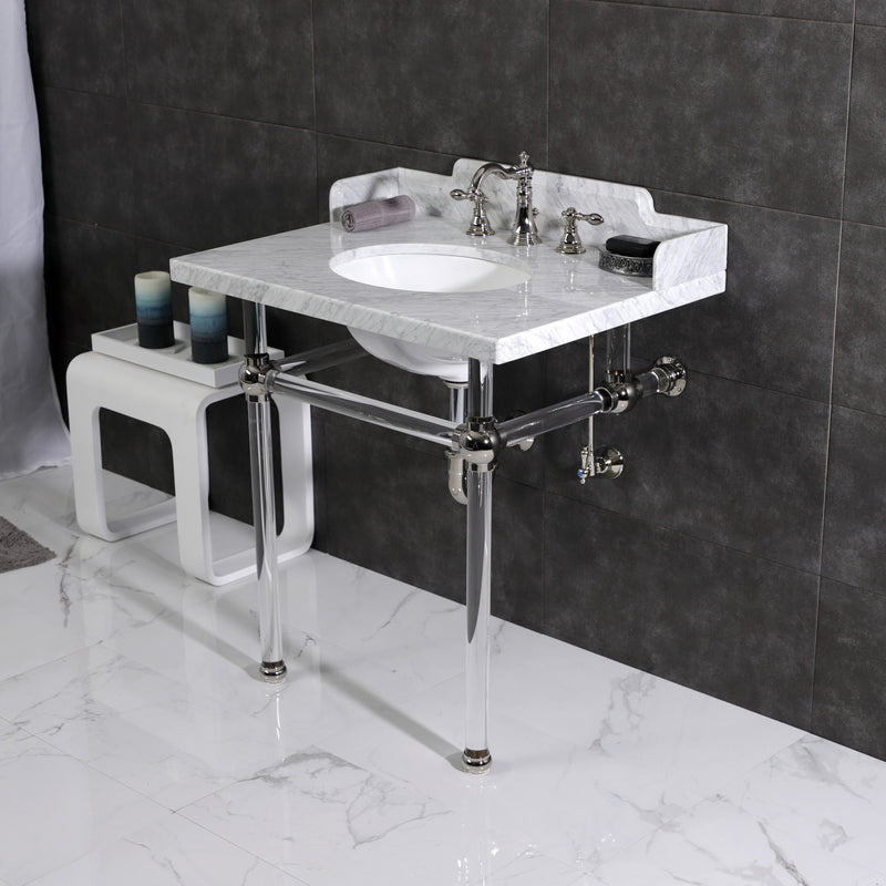 Pemberton 30-Inch Carrara Marble Console Sink with Acrylic Legs (8-Inch, 3-Hole)