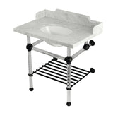 Pemberton 30-Inch Carrara Marble Console Sink with Acrylic Legs and Shelf (8-Inch, 3-Hole)