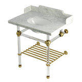Pemberton 30-Inch Carrara Marble Console Sink with Acrylic Legs and Shelf (8-Inch, 3-Hole)