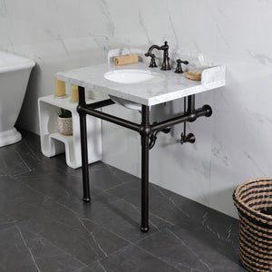 Pemberton 30-Inch Carrara Marble Console Sink with Brass Legs (8-Inch, 3-Hole)