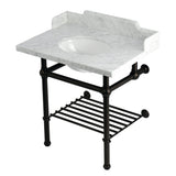 Pemberton 30-Inch Carrara Marble Console Sink with Brass Legs and Shelf (8-Inch, 3-Hole)