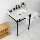 Dreyden 30-Inch Carrara Marble Console Sink with Stainless Steel Legs (8-Inch, 3-Hole)