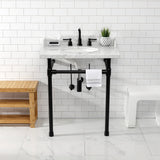 Dreyden 30-Inch Carrara Marble Console Sink with Stainless Steel Legs (8-Inch, 3-Hole)