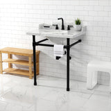 Dreyden 30-Inch Carrara Marble Console Sink with Stainless Steel Legs (8-Inch, 3-Hole)