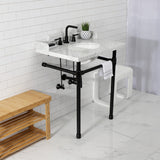 Dreyden 30-Inch Carrara Marble Console Sink with Stainless Steel Legs (8-Inch, 3-Hole)