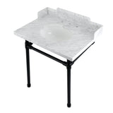 Dreyden 30-Inch Carrara Marble Console Sink with Stainless Steel Legs (8-Inch, 3-Hole)
