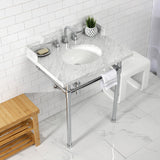 Dreyden 30-Inch Carrara Marble Console Sink with Stainless Steel Legs (8-Inch, 3-Hole)