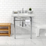 Dreyden 30-Inch Carrara Marble Console Sink with Stainless Steel Legs (8-Inch, 3-Hole)