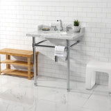 Dreyden 30-Inch Carrara Marble Console Sink with Stainless Steel Legs (8-Inch, 3-Hole)