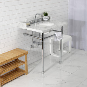 Dreyden 30-Inch Carrara Marble Console Sink with Stainless Steel Legs (8-Inch, 3-Hole)
