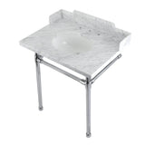 Dreyden 30-Inch Carrara Marble Console Sink with Stainless Steel Legs (8-Inch, 3-Hole)