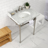 Dreyden 30-Inch Carrara Marble Console Sink with Stainless Steel Legs (8-Inch, 3-Hole)