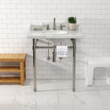 Dreyden 30-Inch Carrara Marble Console Sink with Stainless Steel Legs (8-Inch, 3-Hole)