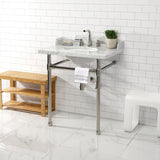 Dreyden 30-Inch Carrara Marble Console Sink with Stainless Steel Legs (8-Inch, 3-Hole)