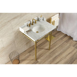 Dreyden 30-Inch Carrara Marble Console Sink with Stainless Steel Legs (8-Inch, 3-Hole)