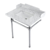 Wesselman 30-Inch Carrara Marble Console Sink with Stainless Steel Legs (8-Inch, 3-Hole)