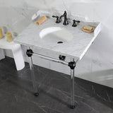 Pemberton 30-Inch Carrara Marble Console Sink with Acrylic Legs (8-Inch, 3-Hole)